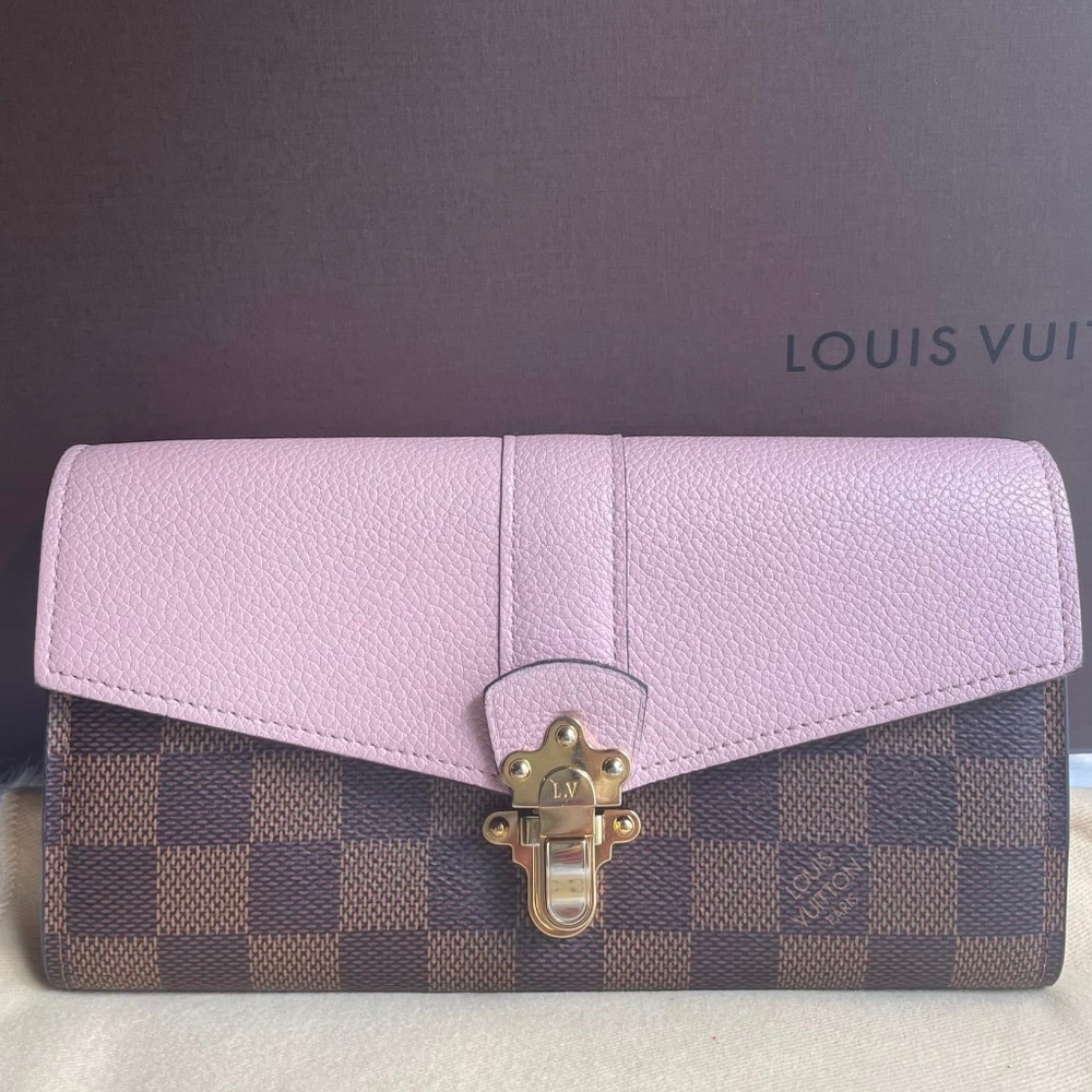 Louis Vuitton Clapton Damier Ebene Long Wallet (in pink Magnolia color ) - Picture 3 of 12